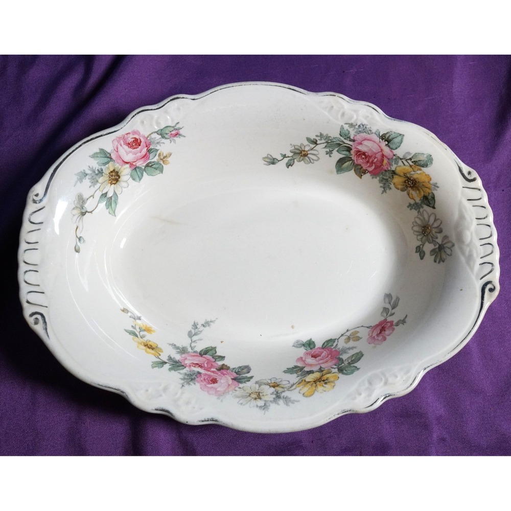 Vintage 1950 Homer Laughlin Virginia Rose 9" Oval China Serving Vegetable Bowl
